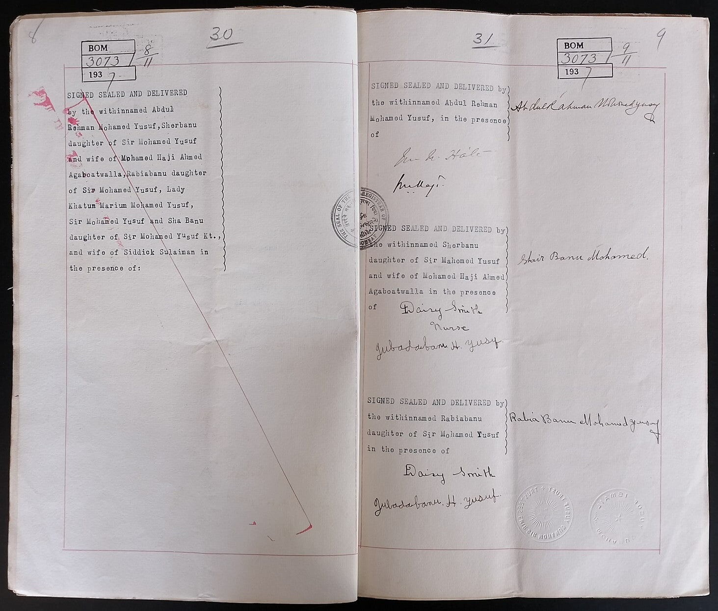 AOP India 1937 indenture signed Fazulbhoy Currimbhoy