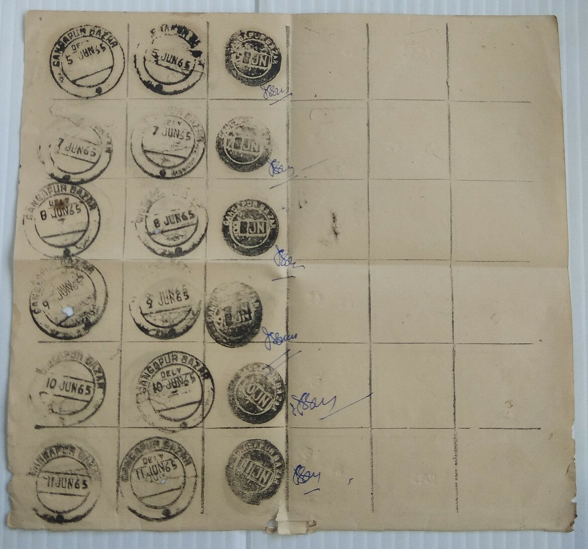 India page from a postmark strike book of all postmarks used at GANGAPUR BAZAR