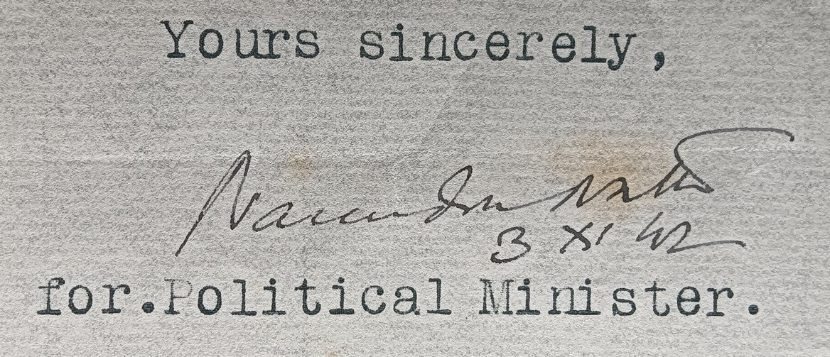 India 1942 crested letter POLITICAL MINISTER / REWA STATE signed