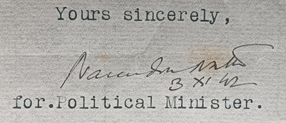 India 1942 crested letter POLITICAL MINISTER / REWA STATE signed