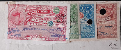 AOP India Gwalior State Court Fee 5R, 8R, etc. on document