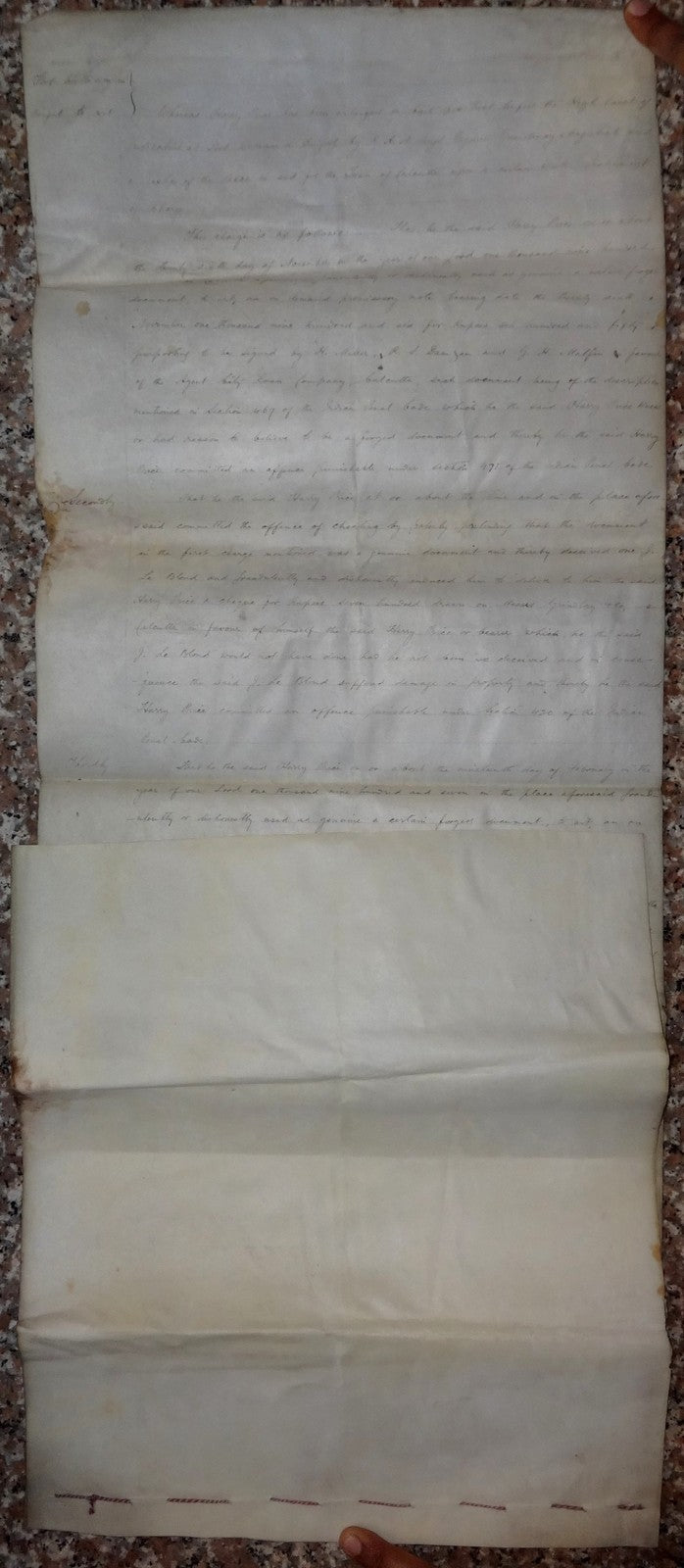 India 1906 parchment animal skin Court doc Charge of forging a promisory note Ӝ