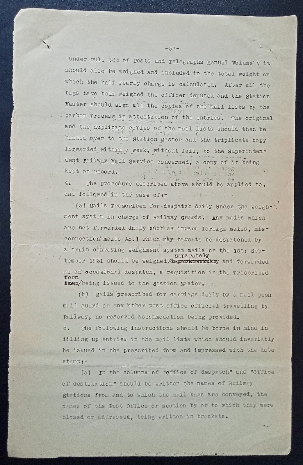 India 1931 PG'S POSTAL CIRCULAR List of convicted Postal Official & their crimes