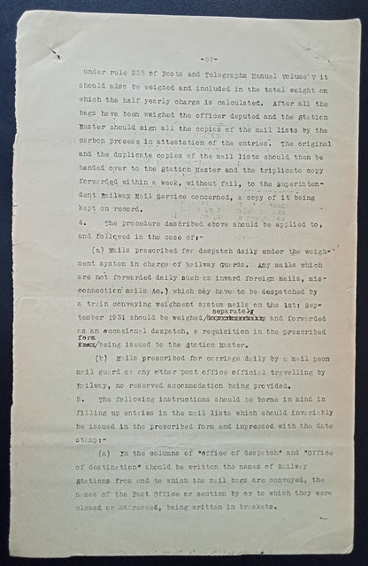 India 1931 PG'S POSTAL CIRCULAR List of convicted Postal Official & their crimes