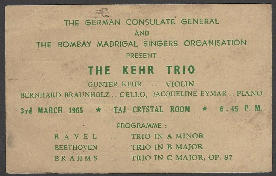 The Kehr Trio 1965 India performance advertisement