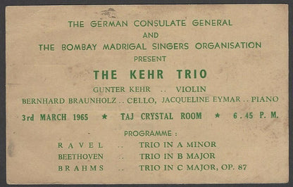 The Kehr Trio 1965 India performance advertisement