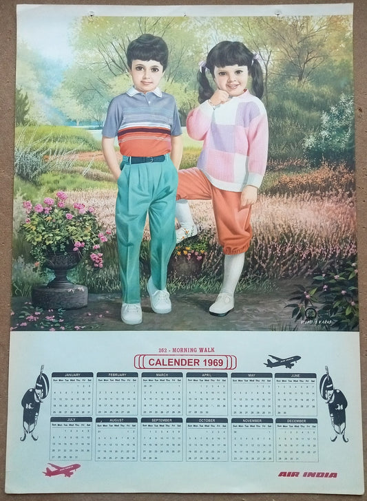 AIR INDIA 1969 poster calender 262 - MORNING WALK - STUDIO : S. V. VARAS - R