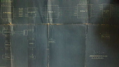 India 1916 Kathiawar Railways complete routes & timings map blue print 36” x 49”