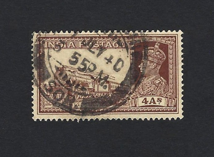 India KGVI 1937 4as Mail Train with watermark inverted used