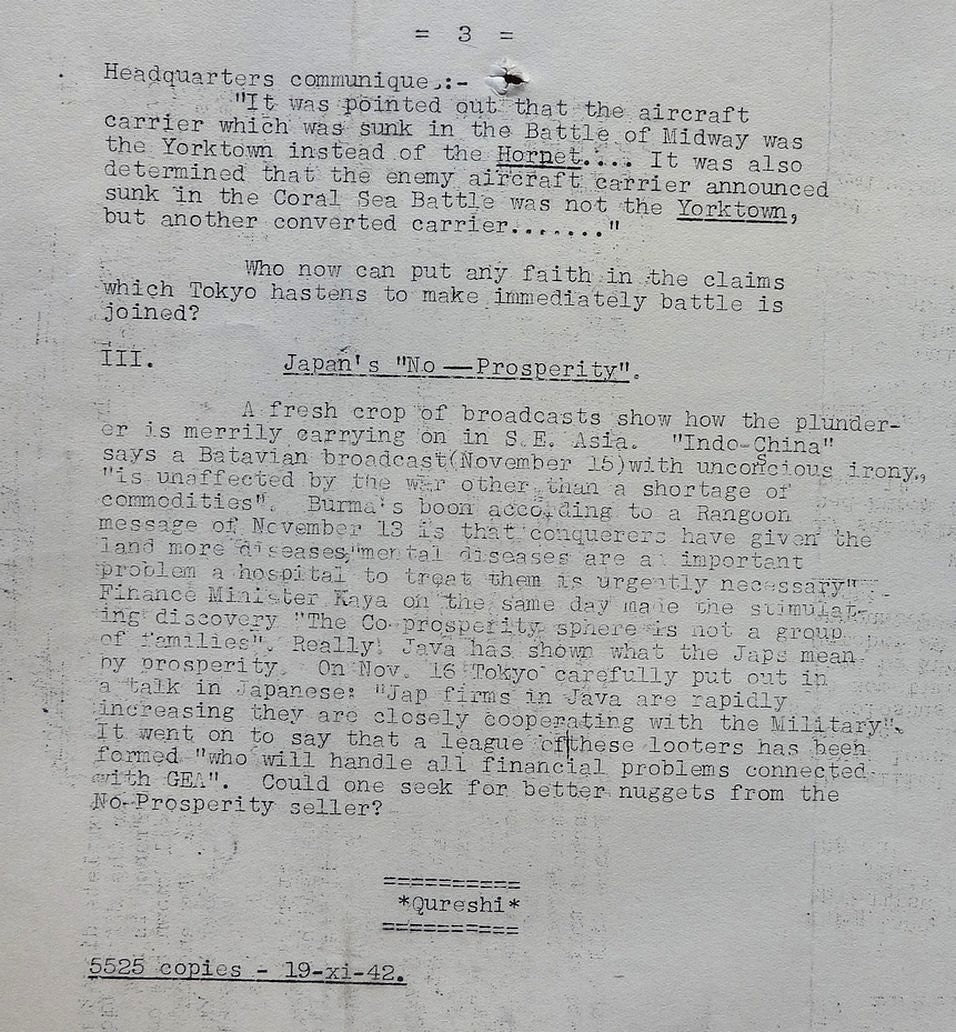 India WW2 1942 Propaganda briefing for Broadcasters Plunder of Indochina etc