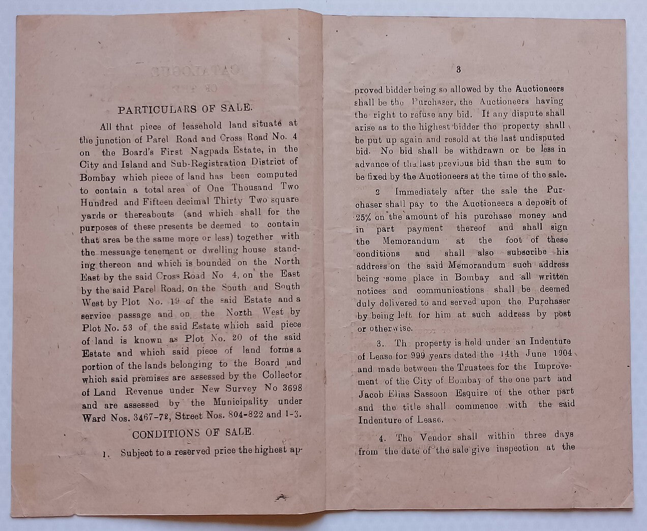 BOMBAY, India 1921 Nagpada Estate property Auction doc wi KGV revenue stamp