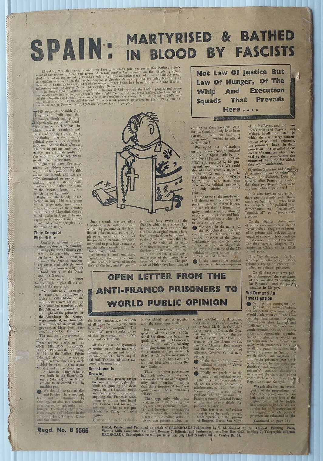 India CROSSROADS 1951 Spain Anti Franco Prisoners Bathed in Blood