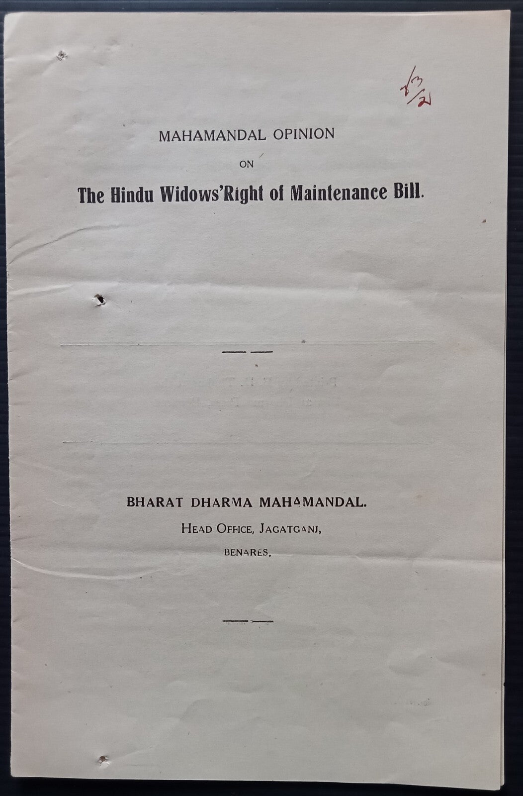 India 1933 printed Sanatan Hindu opinion about women as subordinated adjuncts