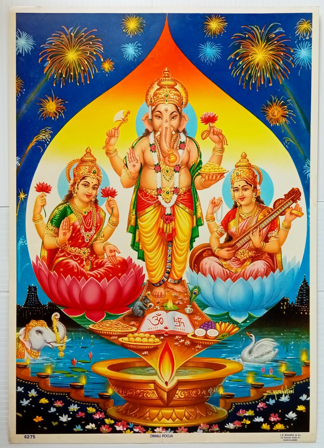 AOP India DIWALI POOJA Hindu God Poster J.B.KHANNA & Co.49cm x 34cm R