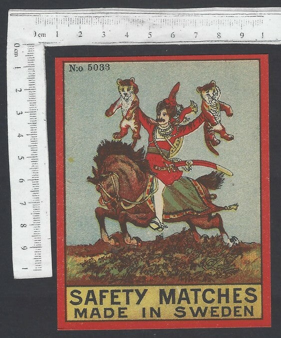 AOP India vintage packet size label SAMBHAJI RAJE Made in Sweden