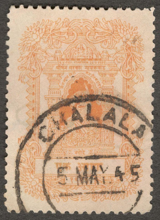 (AOP) India BARODA STATE revenue stamp CHALALA postal cancel