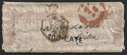 India 1891 cover atypical DETAINED LATE LETTER FEE NOT PAID with fancy borders