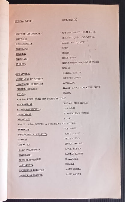 India Bollywood 1977 DOOSARA AADMI Rishi Kapoor post production script - 86pages