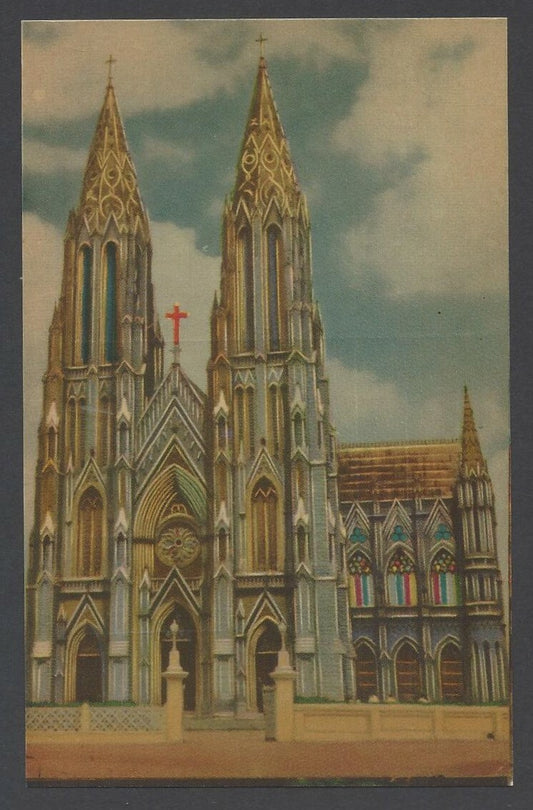 AOP India vintage color postcard St. Philomena Church, Mysore