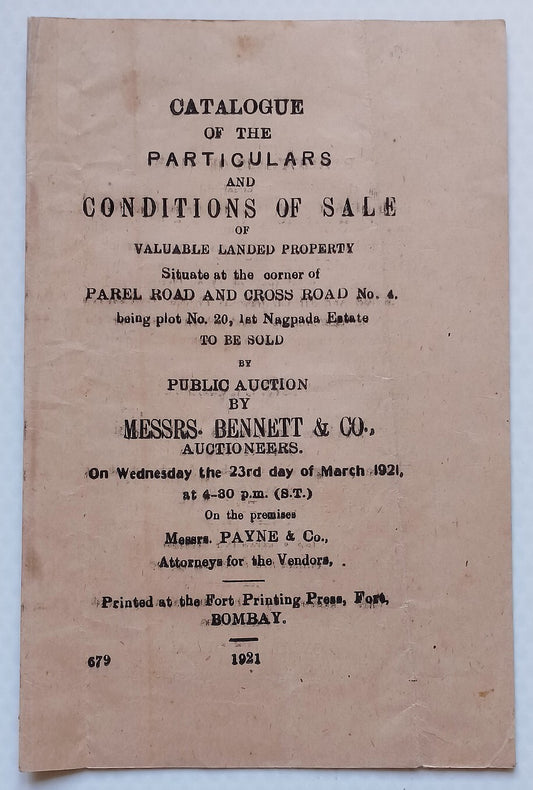BOMBAY, India 1921 Nagpada Estate property Auction doc wi KGV revenue stamp