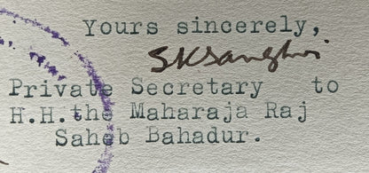 India 1945 crested letter RAJ OF DHRANGADHRA
