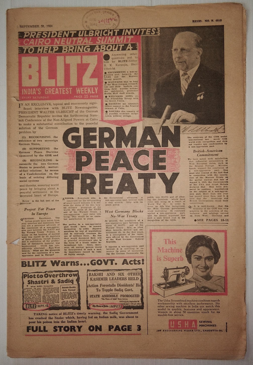 India Blitz September 1962 GERMAN PEACE TREATY
