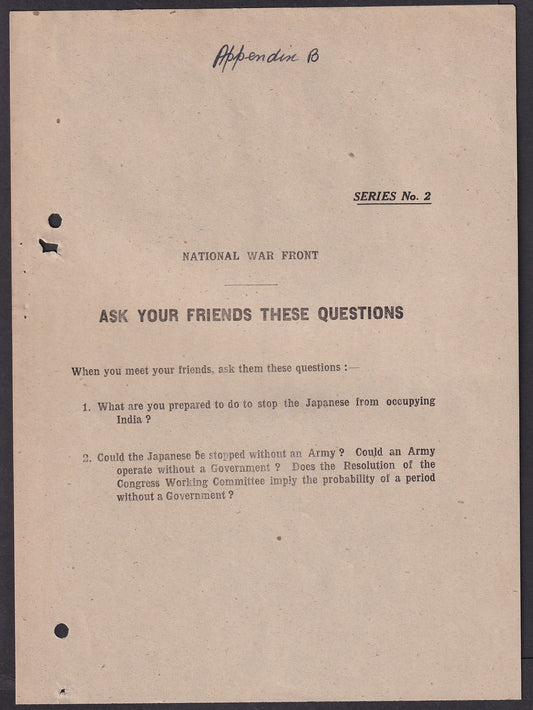 India World War 2 National War Front ANTI JAPAN propaganda sheet