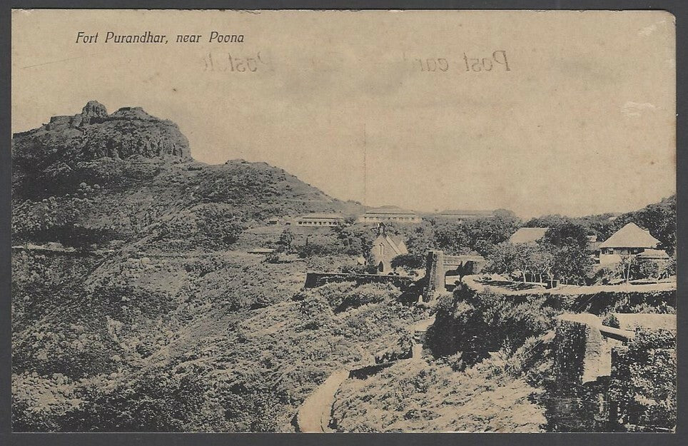 India Fort Purandhar near Poona vintage postcard