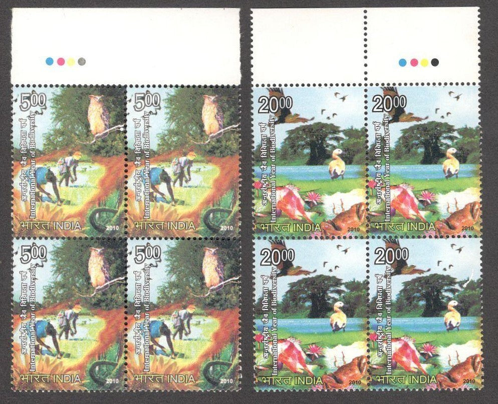 India 2010 Biodiversity set of 2 MNH blocks of 4