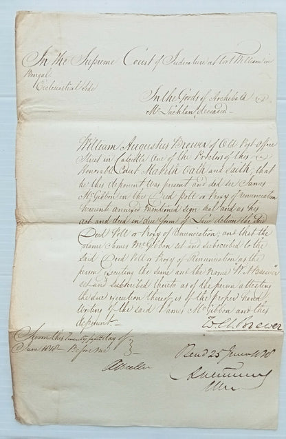 AOP India 1818 Supreme Court,  Fort Williams, Calcutta 2 page document
