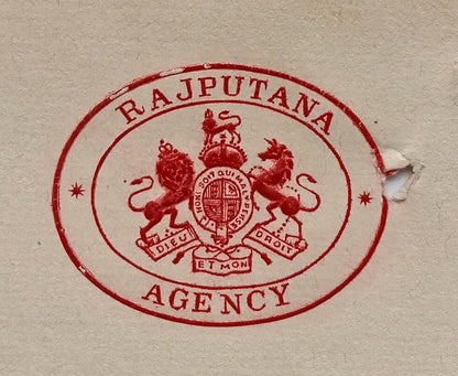 (AOP) India RAJPUTANA AGENCY crested letterhead used 1926