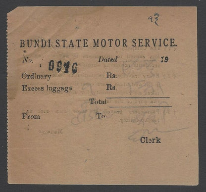 AOPIMT India 1941 Bundi Electric Motor Service bus ticket