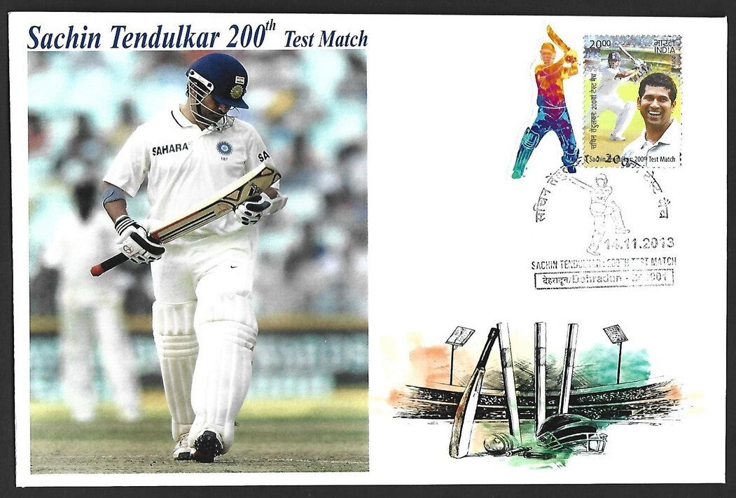 CRICKET India 2013 Sachin Tendulkar 200th Test private FDC with diecut label