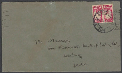 AOP South Africa 1943 bantam 1d pair on cover canc Johannesburg to India