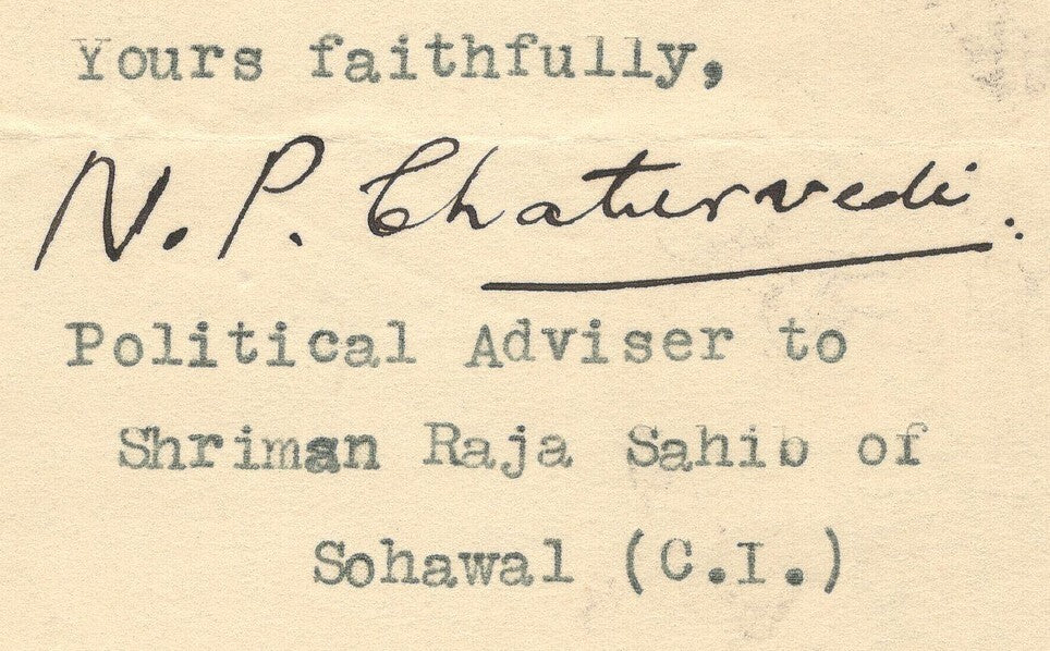 India 1946 crested letter SOHAWAL STATE