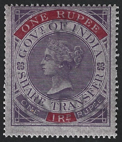 India QV 1866 Court Fee 1R MNH