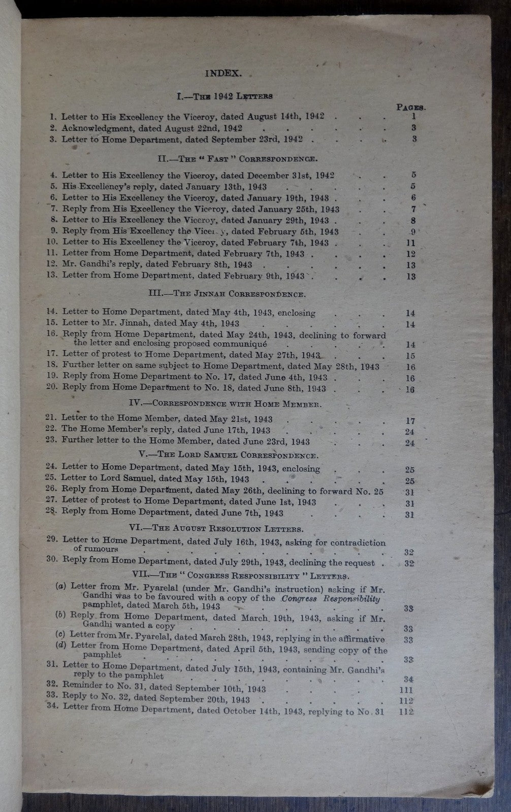 India 1944 GOI publication CORRESPONDENCE WITH MR. GANDHI 1942-4 125pgs