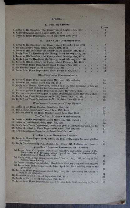 India 1944 GOI publication CORRESPONDENCE WITH MR. GANDHI 1942-4 125pgs