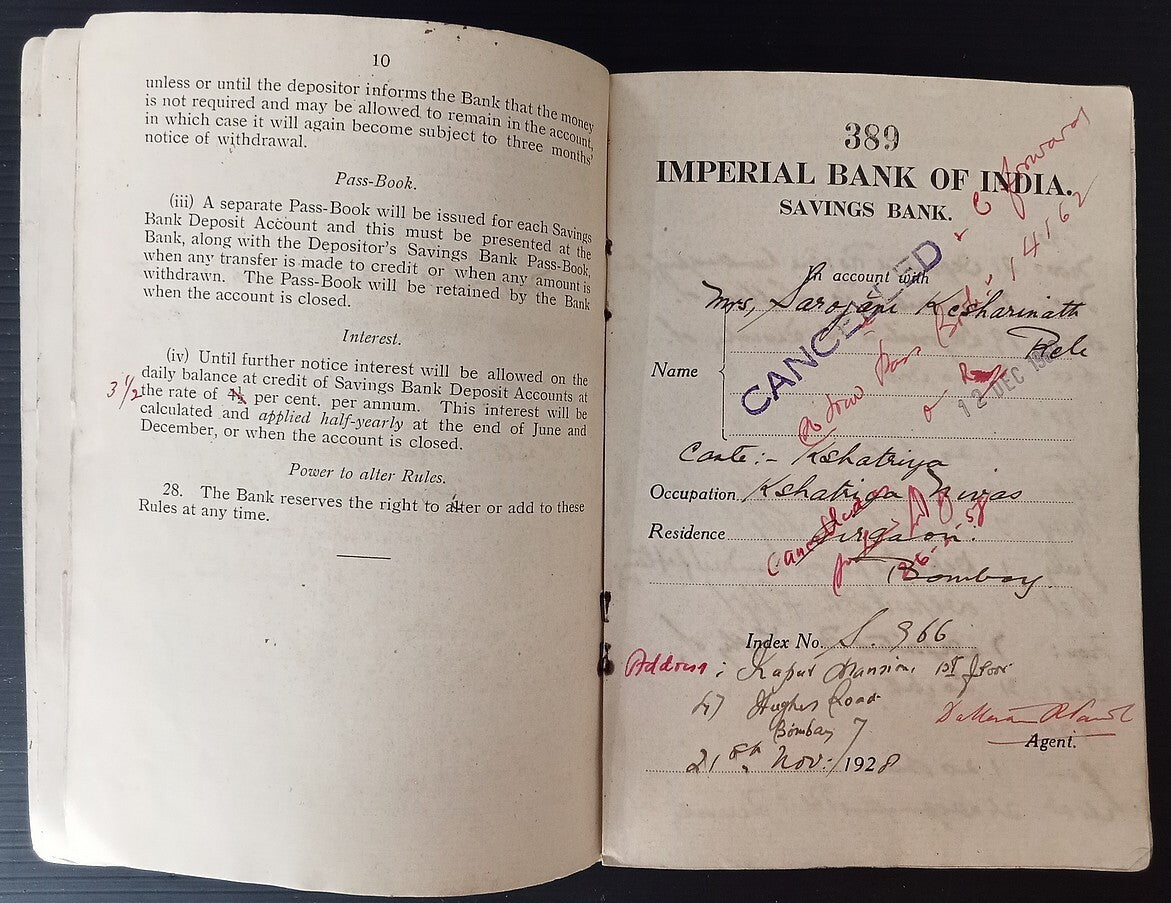 Imperial Bank of India 1908 pass book