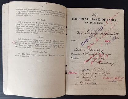Imperial Bank of India 1908 pass book