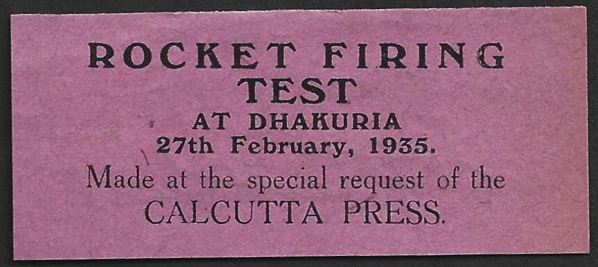 AOP India ROCKET MAIL - 1935 Dhakuria Firing label signed Stephen Smith