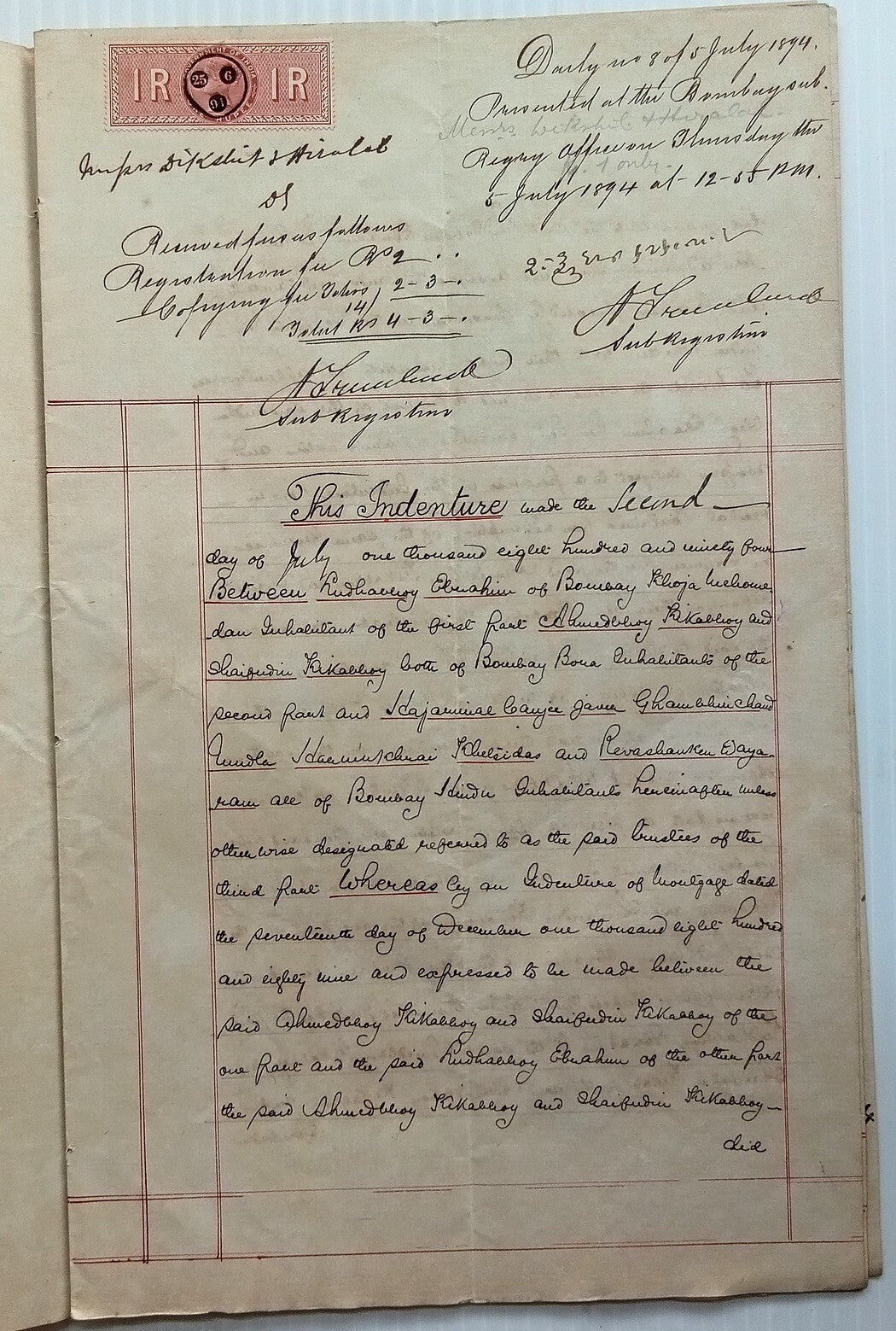 AOP India 1894 4 page Indenture QV 1R