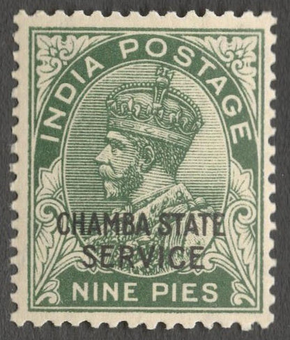 AOP India Chamba State Official 1927-37 KGV 9p MNH. SG O50 £4.50