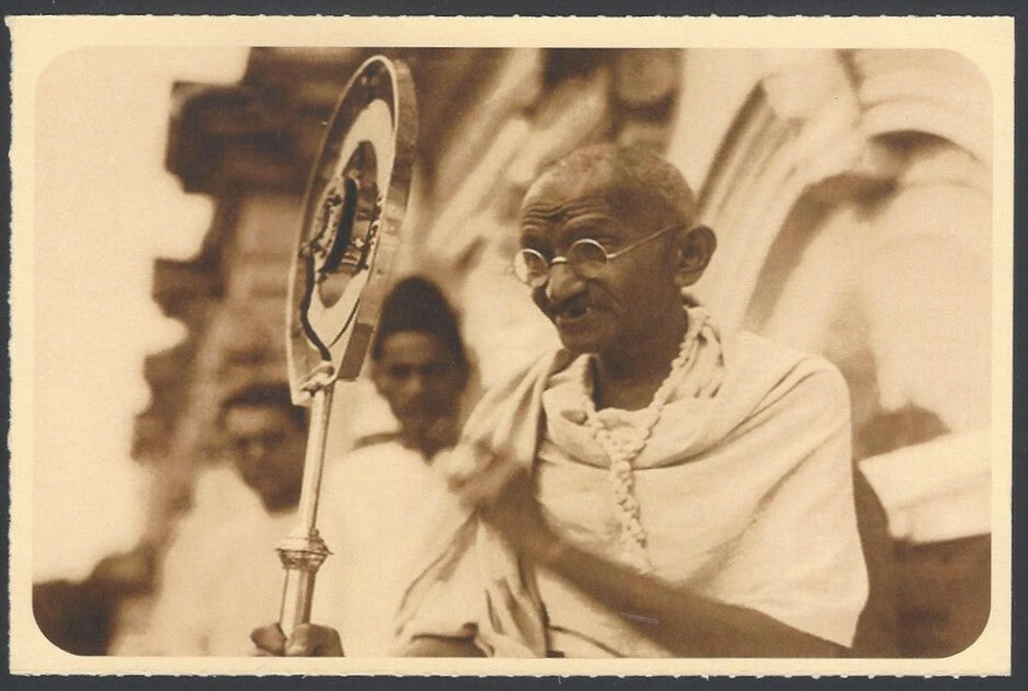 AOP India full back pictorial 50p Gandhi postal card GANDHI 