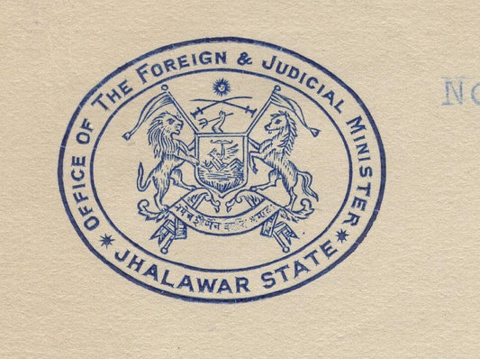 India 1930 crested letter OFFICE FOREIGN & JUDICIAL MINISTER * JHALAWAR STATE