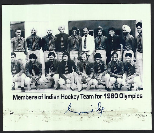 India 1980 Olympics Medal Team photo signed player GURNAIL SINGH