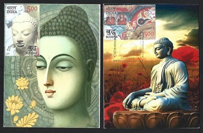 India 2007 Buddha set of 6 on 6 Kushinagar 2022 maximum cards
