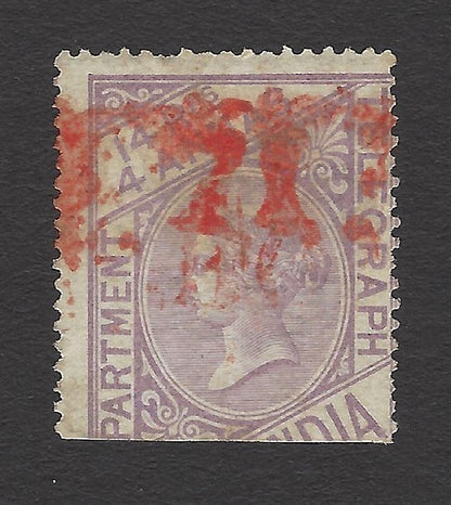 India QV Telegraph stamp 14R4as used 1871 with red cancellation
