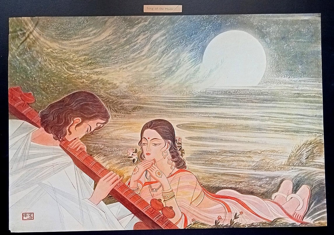 India vintage print SONG OF THE MOON by KANU DESAI - Geet Govind series