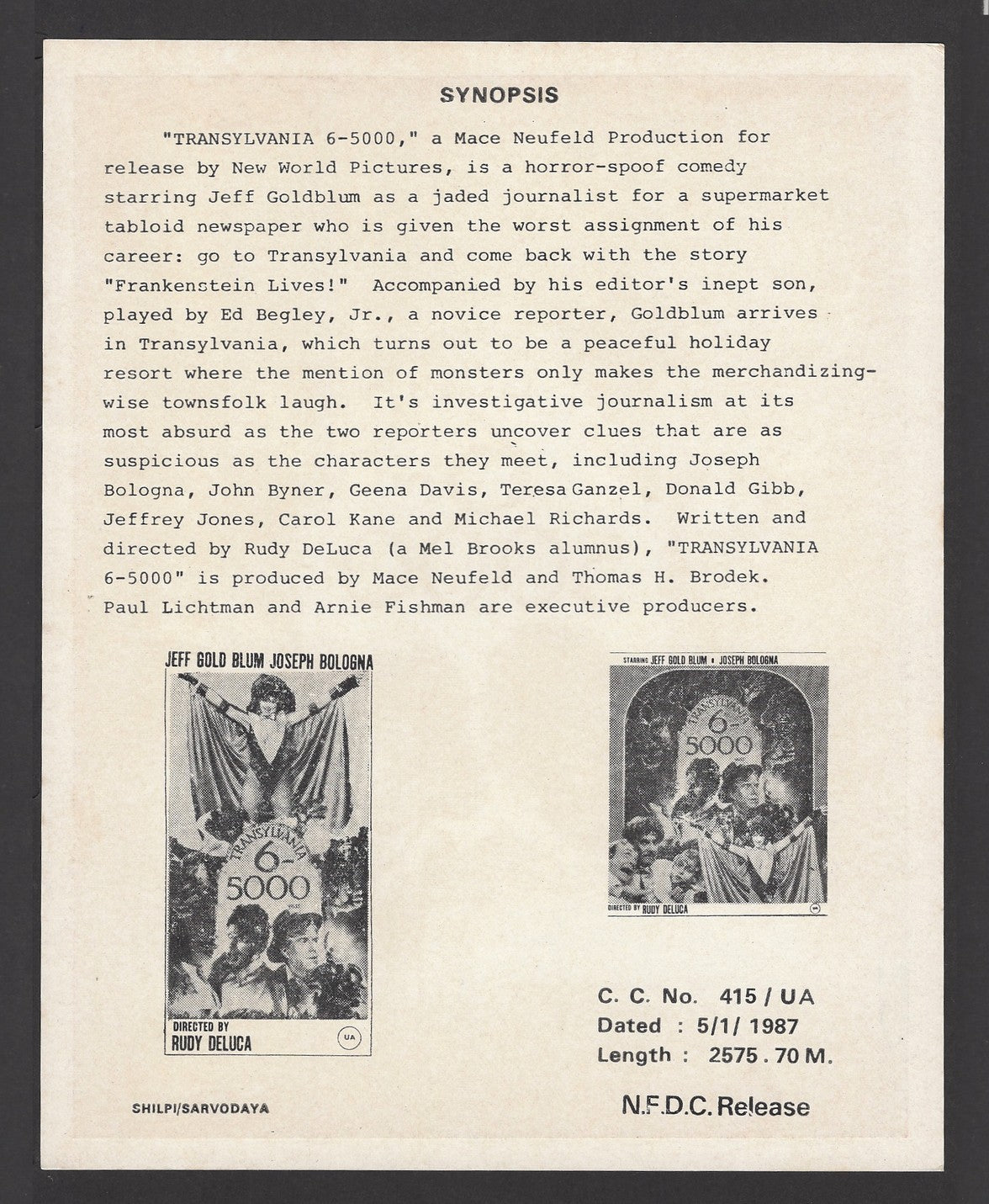 Hollywood Publicity cards for India – Suspense & Horror movies